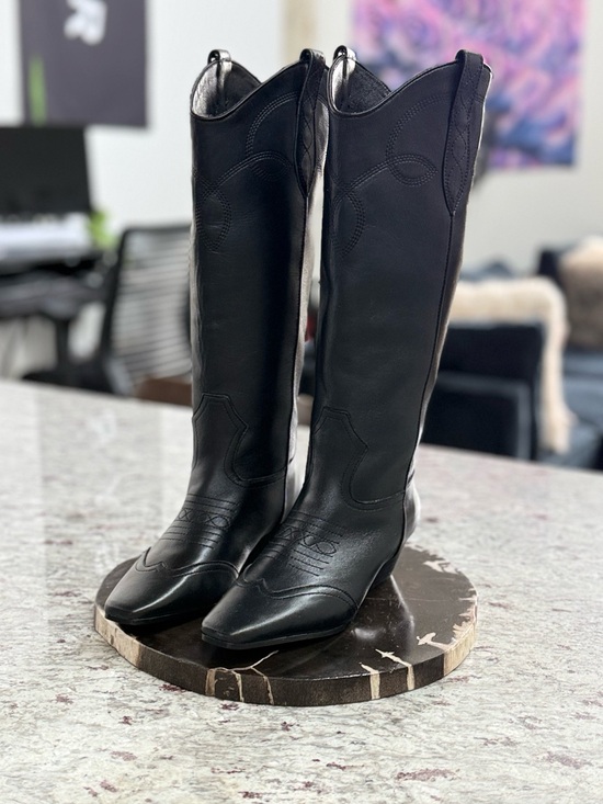 Steve Madden Shoes - Steve Madden Dollie Black Leather Tall Western Boots Never Worn Cowboy Riding